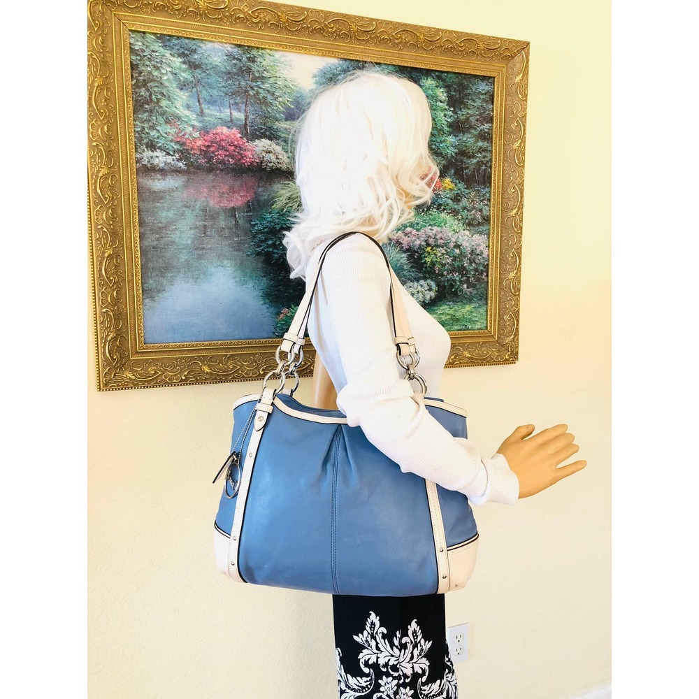 Coach Blue and Cream Signature Tote - Picture 3 of 10